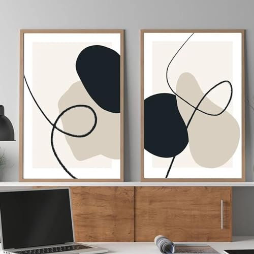RDRDtbtr Wand Bilderdruck und Poster mit Formen in Schwarz Beige Creme Grau modernes abstraktes Leinwandgemälde für Wohnzimmer Galerie Heimdekoration 50 x 70 cm x 2 ungerahmt