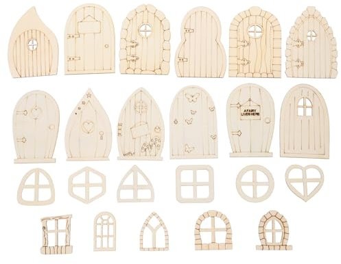 Happyyami Unvollendete Holz-Feentür 96 Stück Miniatur-Gartentüren Basteln Mini-Fensterrohling DIY-Holztür Mini-Hauszubehör Für Puppenhaus-