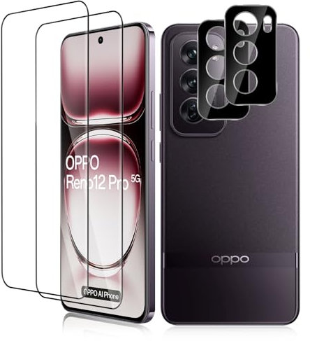 Vanrain Pellicola per OPPO Reno 12 Pro 5G, 2+2 Pezzi Curva 3D Vetro Temperato e Pellicola Fotocamera, Durezza 9H Definizione HD Anti Graffio Niente bolle