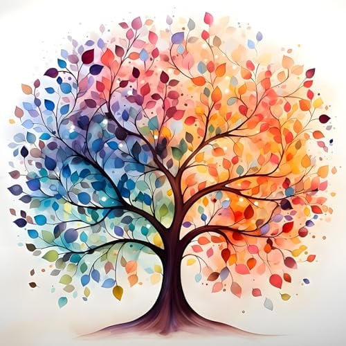 KEYIFA 5D Bunter Baum Diamond Painting Set, DIY Vollbohrer Baum Basteln Bilder Diamond Painting mit ZubehöR, Crystal Art Foto Diamond Painting FüR Erwachsene, Home Wand Dekor 30x30CM