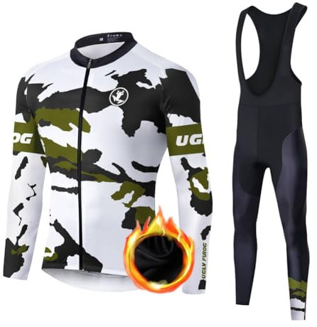 UGLY FROG 2024 Herren LangarmAnzüge Radtrikot Set Radfahren Kleidung Thermo Vlies Winddicht Langärmliges Fahrradtrikot Hose Sport & Freizeit MTB