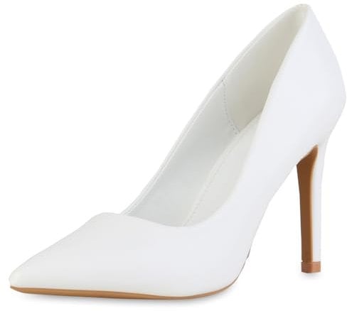 VAN HILL Damen Spitze Pumps Stiletto Basic Klassisch Schuhe 216227 Weiss 39