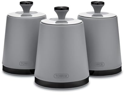 Tower T826137GRY Sera Set of 3 Canisters Grey with Smoked Trims, Stainless Steel
