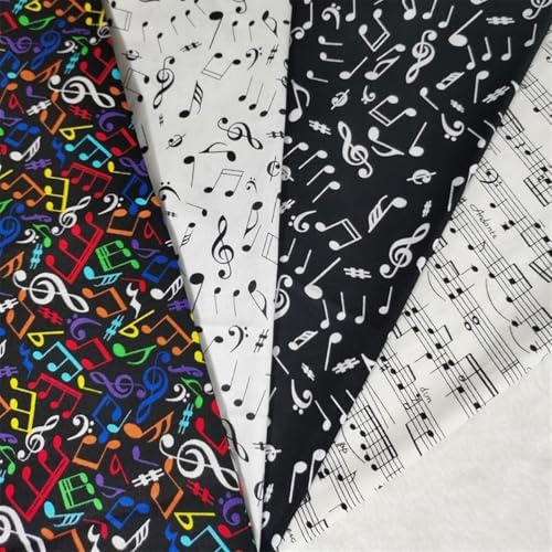 4-teiliger Baumwollstoff, Bunte Musiknoten-Notenzeile „Joy Music Score“, Bündel Kleine Größe, DIY-Näh-Patchwork-Dekoration, 25 × 25 cm