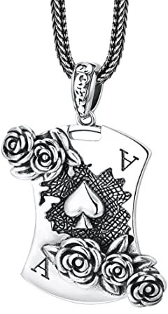 RobertDTesta Men's And Women's Personalized Poker Ace of Spades Sterling Silver Pendant, Poker Ace Rosette Necklace Pendant,Silver,Single pendant