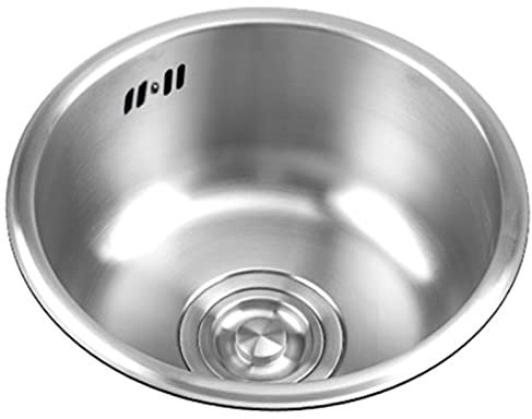 LAMEDOAT Rundes Einbauwaschbecken aus Edelstahl für die Küchenbar, geeignet für Wohnung, Küche, Balkon (Farbe: Silber, Größe: 28,6 x 28,6 x 14 cm)