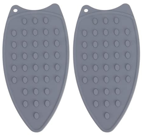 2 Pcs Silicone Iron Rest Pad, Heat Resistant Silicone Iron Mat Rest Pad, Protect Furniture and Tables From Damage, Soft Thick Ironing Pad for Ironing Board, Flat Irons (Grey)