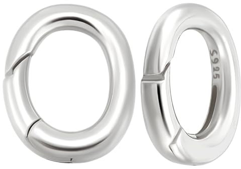 Beebeecraft 1 Box 2Pcs Oval Spring Clasp 925 Sterling Silver Small Spring Gate Rings Clip Snap Hook with Polishing Cloth for Necklace Bracelet Jewelry Making