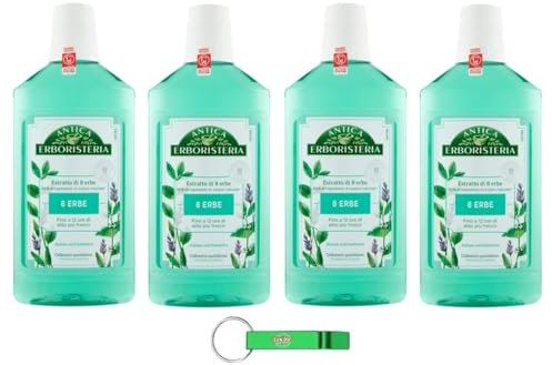 4 x Antica Erboristeria, Collutorio 8 erbe, collutorio quotidiano per igiene orale, effetto fresco intenso, 12 ore di alito fresco, 500 ml