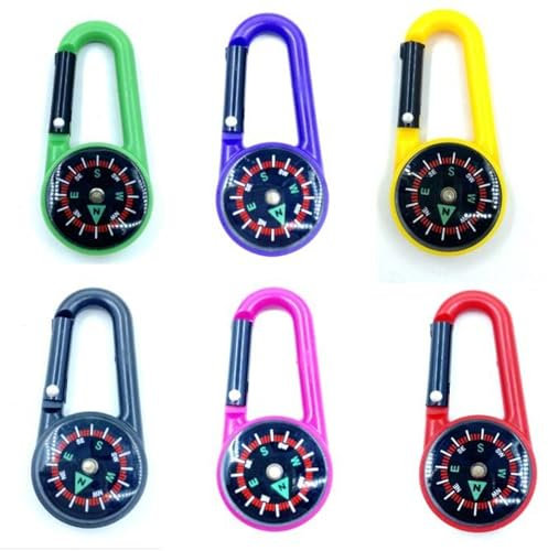 Alriedy 6 Stück Kompass Für Kinder, Outdoor Bushcraft Compass Mit Karabinerhaken, Lebenskompass Schlüsselanhänger, Klein Mit Karabiner, Tragbares Taschenkompass Für Camping Und Aktivitäten Im Freien