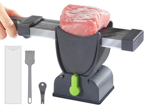 Fresh Meat Slicer, Meat Slicer for Fresh Raw Meat, Thickness Adjustable 2 or 4 Mm, Comes with 2 Blade Sets,One Cut 18 Slices, Equipped with Stiff Brush To Clean Container for Home Cooking BBQ