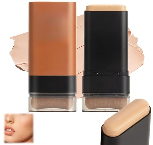 Hydrating Lightweight Foundation Stick with Brush, Eraser Foundation Stick, Multiuse Foundation Stick Makeup Lightweight, Double Head Foundation Make-Up Stick (02# Natural)