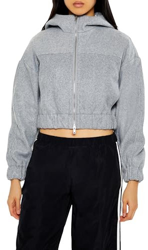 Forever 21 Women's Cropped Funnel-Neck Zip-up Hoodie Coat, Dark Grey, XS