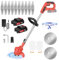 4 in 1 Cordless Grass Trimmer, 21V Adjustable Handle Cordless Lawn Trimmer with 84-120cm Telescopic Pole Cordless Grass Trimmer with 21 Accessories Weed Wacker for Garden/Flower/Trees (2x1500mAh, Red)