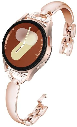 DEALELE Strap Compatible with Samsung Galaxy Watch 7 / FE / 6/5 / 4 40mm / 44mm / 5 Pro 45mm / 3 41mm, 20mm Slim Bling Bangle Metal Bracelet Bracelet for Huawei GT3 42mm / GT2 42mm Women, Rose gold