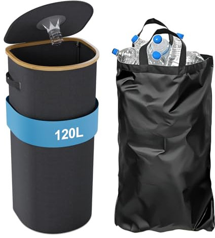 Pgtc 120L Mülleimer mit Deckel und Innenbeutel,Innenbereich&Outdoor,Großer Recyclingbehälter mit Deckel,Großer Küchenmülleimer,Faltbarer Korb für Schmutzwäsche,Recyclingbehälter für Flaschen