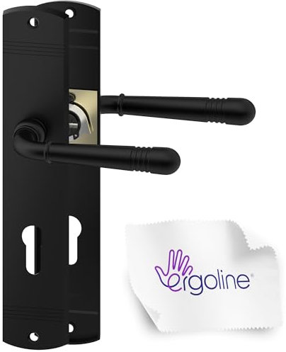 ERGO line LOFTY Schwarz Türbeschlag, Türgriff, Türklinken mit Profilzylinder Langschild, Drückergarnitur, Schwarz Türklinke, Türdrücker für Innentüren
