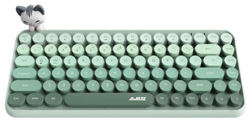Hoopond X AJAZZ 308i Teclado inalámbrico Bluetooth, mini y compacto de 84 teclas con diseño de gato magnético, teclas redondas retro de ABS, panel mate, ergonómico para PC y portátiles-Verde