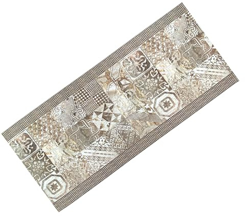 Tex family Tappeto Runner Maiolica Beige Antiscivolo – Passatoia Cucina Neutra PVC Lavabile – Made in Italy, Facile da Pulire - Cm. 50x400