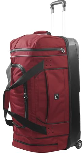 FUL Workhorse 30-Inch Rolling Duffel Bag, Split-Level Travel Luggage with Hardshell Base and Wheels, Dark Red