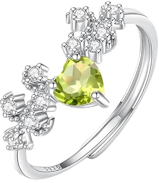 LCDIUDIU Sterling Silver Adjustable Rings for Women 925,Heart Shaped Natural Topaz Amethyst Ruby Solitaire Engagement Ring for Women Cz Star Planet Band Adjustable Anniversary Wedding Promise Band P