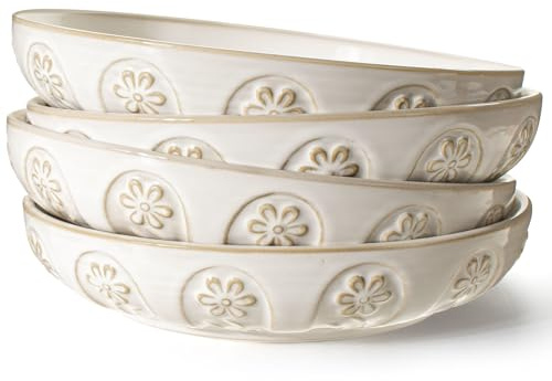Proaustin Pasta Bowls, 50oz Large Salad Serving Bowls, 9.75'' Plates Bowls Set of 4, Big White Ceramic Soup Bowls