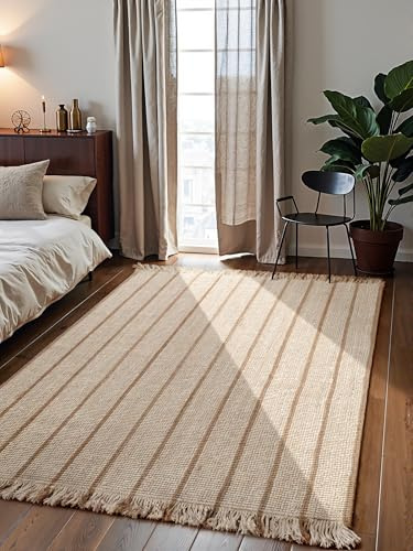 Elle Decoration Juteteppich Sierra - Natur Wohnzimmerteppich aus 100% Jute, Handgewebt & Natürlich, Boho Naturfaser Teppich für Wohnzimmer, Schlafzimmer, Esszimmer – Natur Elfenbein Gold, 160x230 cm