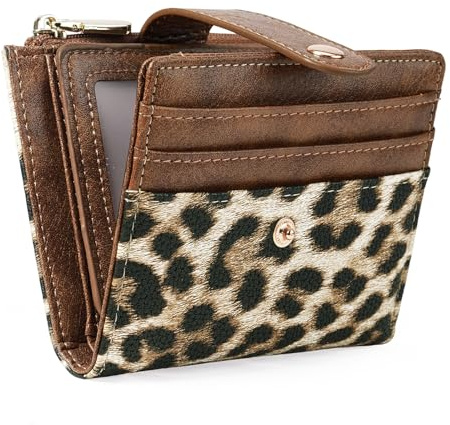 GOIACII Petit portefeuille fin en cuir pour femme - Blocage RFID - Petit et court - Avec fermeture éclair - Compartiment à monnaie, A05 - Marron léopard