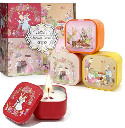 Geschenke für frauen Duftkerze Set,4 Duftkerzen,Raumduftkerzen aus natürlichem sojawachs, ideal als geschenk für frauen, mama, freundin, Valentinstag oder Muttertag