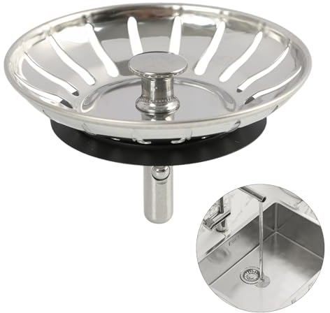 78 mm Sink Strainer Plug, Stainless Steel Kitchen Sink Plug Replacement with Anti Clog Basket, Kitchen Sink Strainer Sink Drainer Plug Sink Plug Strainer for Kitchen Bathroom Sink (Silver)