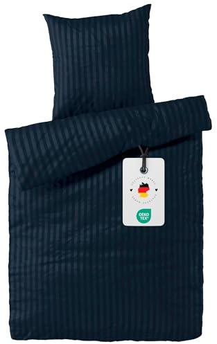 Carpe Sonno Damast Bettwäsche 135x200 Baumwolle | Gestreifte Bettwäsche Baumwolle 135x200 | Hotel Bettwaren Set - Deckenbezug und Kissenbezug mit Reißverschluss | Bettbezug 135 x 200