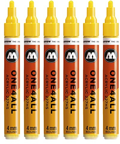 Molotow One4All 227HS Acryl Marker 6 Stück, Farbe 006 zinkgelb | 4,0 mm Strichstärke, hochdeckend und permanent, schnell trocknend, UV-beständig, nachfüllbar, für fast alle Untergründe