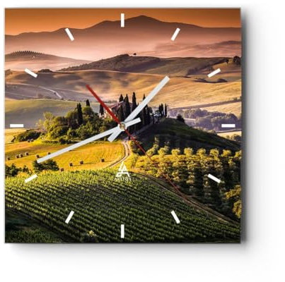 Modern Wanduhr Landwirtschaft Bauernhof Toskana Weinberg 40x40cm Quadrat Groß Wand Uhr Glas Analog Zimmeruhren Küche Büro Wohnzimmer Glasuhr Wall Clock Dekoration Design Küchenuhr C3AC40x40-2465