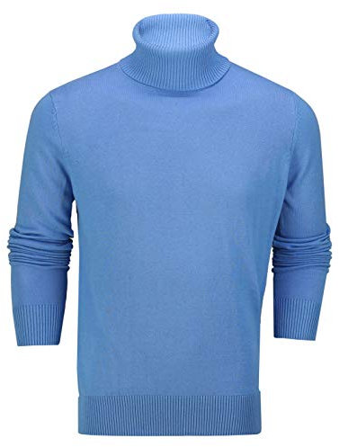 Xposed Mens Roll Neck Jumper Soft Cotton Fine Knitted High Turtle Polo Pullover Top[JUMPER-G1808,L,Blue]