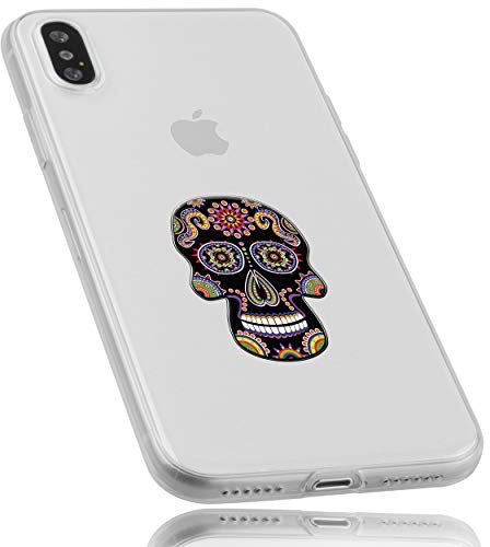 mumbi Hülle kompatibel mit iPhone X / XS Handy Case Handyhülle dünn mit Motiv Calavera schwarz bunt, transparent