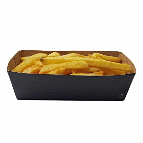 BAMI EINWEGARTIKEL Snackschale Pommesschale Pappschale Papier Schale Fingerfood Einwegschale Schwarz Verschiedene Größen (N3 (82x145x53mm), 100)