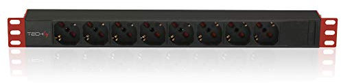 Techly Professional 107746 - Regleta de 8 enchufes para rack de 19 pulgadas, conector C14, 1U, negro/rojo