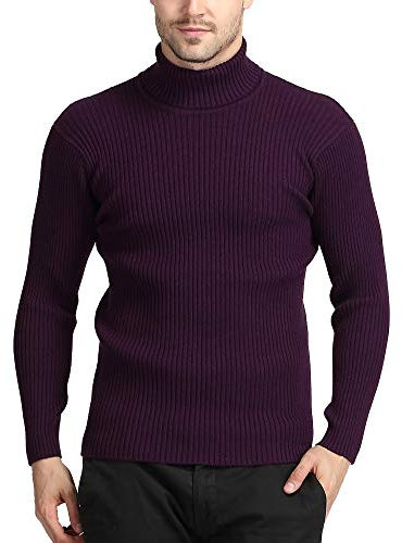 Shengwan Maglione Dolcevita Uomo Collo Alto Caldo Maglioni Maglia Slim Fit Pullover Maglieria Viola XL