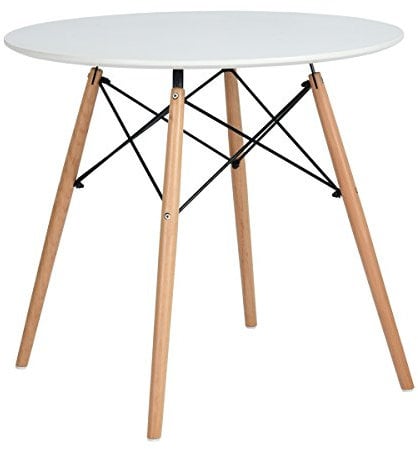 IPOTIUS Mesa de Comedor Redonda Madera,Mesa Pequeña Cocina Nórdico,Patas de Madera,80X75cm Blanca