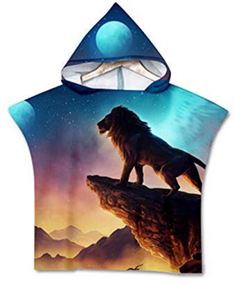 Treer Enfants Serviette de Plage Poncho À Capuchon, 3D Dessin Animé Microfibre Séchage Rapide Sports Bain Robes Peignoir Plage Serviettes de Natation pour Garçon,Fille (Roi Lion,60 * 60cm)