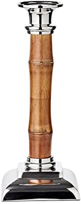 EDZARD Kerzenständer Holm (Ø 10 cm, H 24 cm) Bambus und Edelstahl, für Stabkerzen, Kerzenhalter, Kerzenleuchter