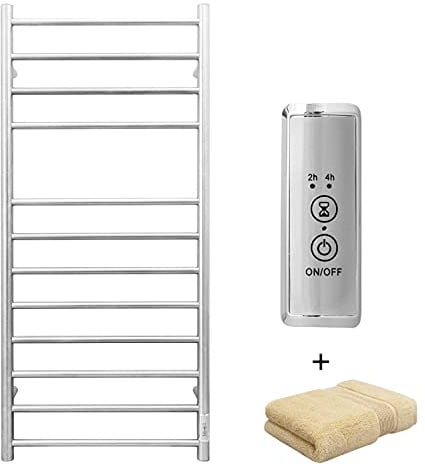KEG Towel Warmer Wall Mounted with Built-in Timer 12 Bars Electric Stainless Steel Heated Towel Racks for Bathroom, Hot Plug-in Bath Towel Heater Brushed Nickel