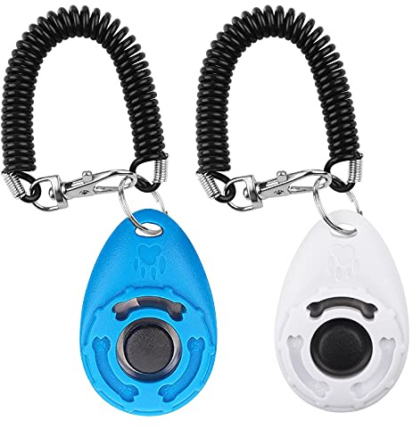 Diyife Dog Clicker, [2 PCS, Multi-Color] Pet Training Clicker with Wrist Strap for Dog Cat Horse | Training & Behaviour Aids for Dogs, Puppy, Cats, Anti Bark, Portable Lightweight Design (Blue & White)