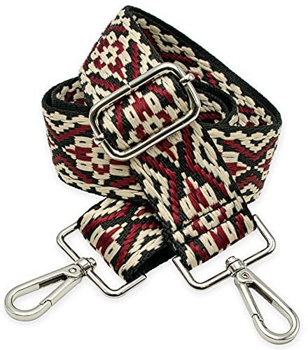 BENAVA Taschengurt Rot Schwarz Beige Schulterriemen für Taschen 75-135cm mit Karabiner Farbe Silber | Schultergurt für Taschen mit Strickmuster als Ersatz für Taschenhenkel Taschenriemen Taschenkette