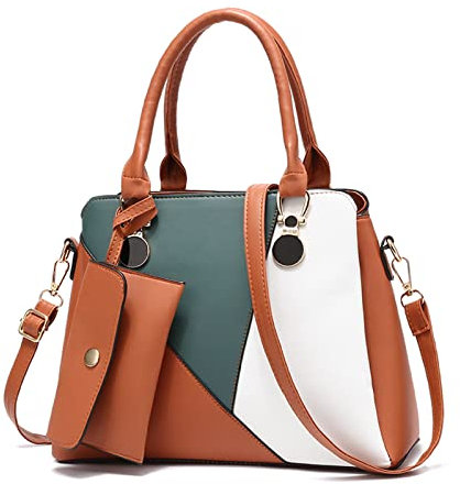 FANDARE Damen Handtasche 2pcs Schultertasche Umhängetasche Wasserdicht PU Leder mit Geldbörse Frauen Tragetasche Henkeltasche Tote 2-teiliges Set für Büro Schule Reisen Arbeitstasche Orange