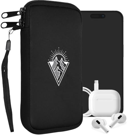 kwmobile Handytasche für Smartphones XL - 6,7/6,8 - Neopren Handy Tasche Hülle Cover Case Schutzhülle - Minimalismus Gebirge Weiß Schwarz - 17,2 x 8,4 cm Innenmaße