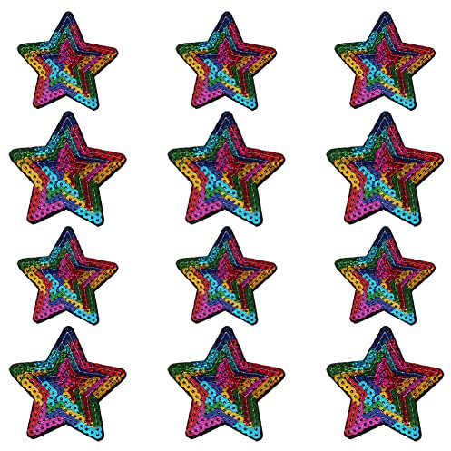 Liitata Stars Sequin Appliques Shiny Embroidered Patches Sew On Iron On Patches for Clothes Jackets Dress Jeans Hats Shoes Backpacks DIY Accessory - 12 Pcs Colorful 2 Sizes