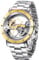 Alienwork IK Automatikuhr Armbanduhr Herren Damen Silber Edelstahl Metallarmband Skelett Glasboden