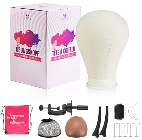 Neverland Beauty & Health 23 Inch Wig Head,Canvas Mannequin Head for Wigs,Manikin Canvas Head Block Set for Wigs Making Display with Wig caps,T Pins Set Bristle Brush