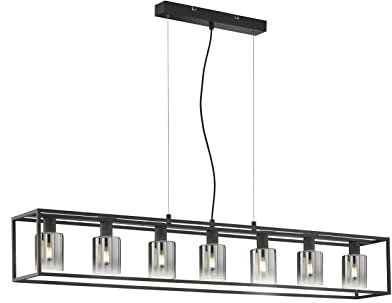 Fischer & Honsel | Pendelleuchte, Iska | sandschwarz| Glas| rauchfarben zu klar| L: 130,00 cm, B: 18,00 cm| Ausl. Decke: 150,00 cm |Höheneinstellenbar| 7x E14 max. 10,0 Watt| 60909